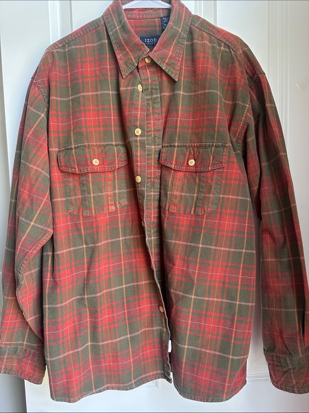 Izod Red and Green Plaid Button-Down Shirt